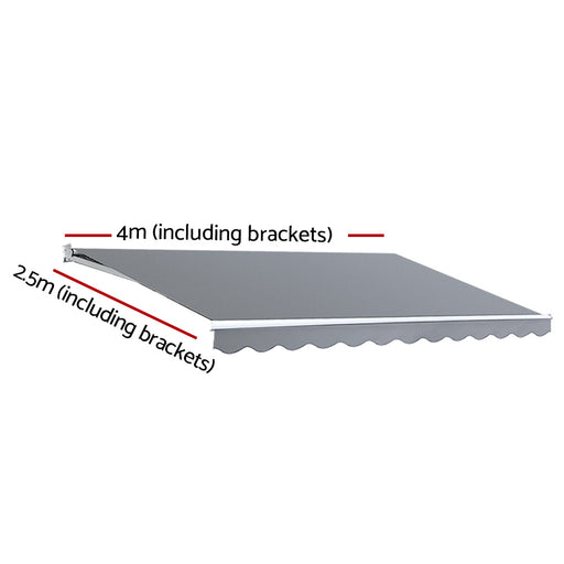Instahut Retractable Folding Arm Awning Manual Sunshade 4Mx2.5M Pearl Grey