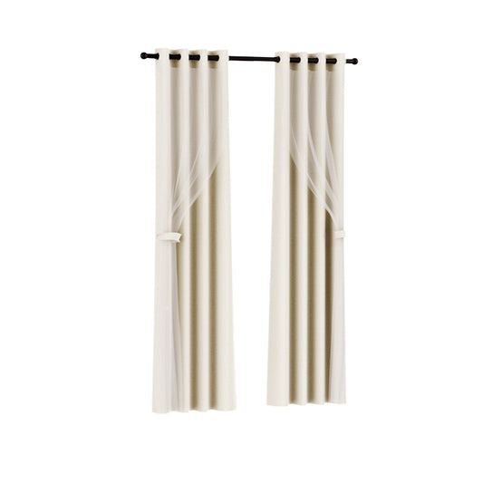 Artiss 2X 132x242cm Blockout Sheer Curtains Beige