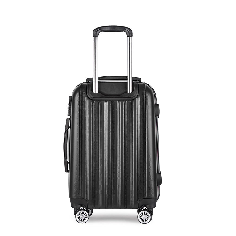 Wanderlite 24" 66cm Luggage Trolley Travel Set Suitcase Carry On Hard Case TSA Lock Lightweight Black