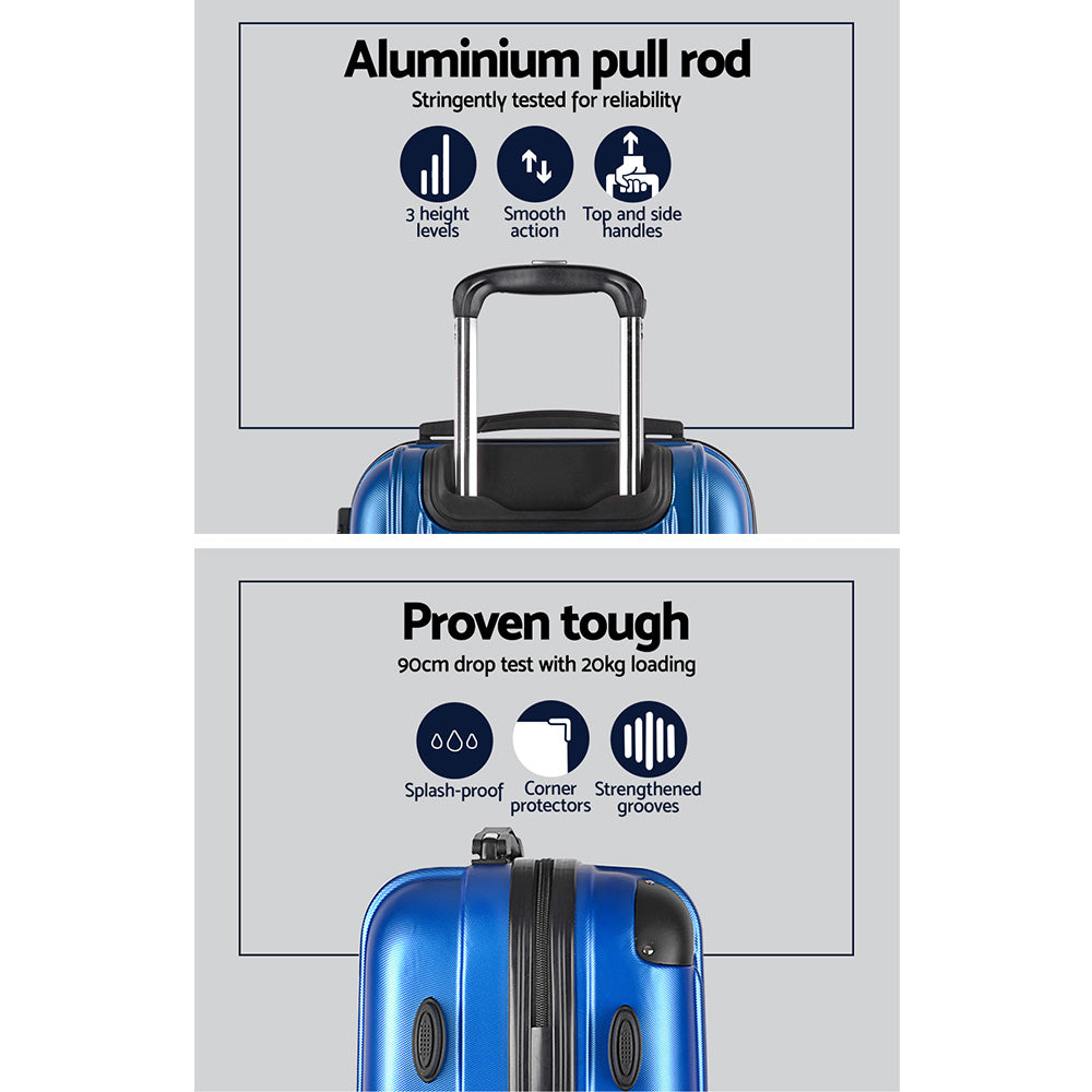 Wanderlite Luggage Set 3pc 20" 24" 28" Suitcase Hardcase Trolley Travel Blue