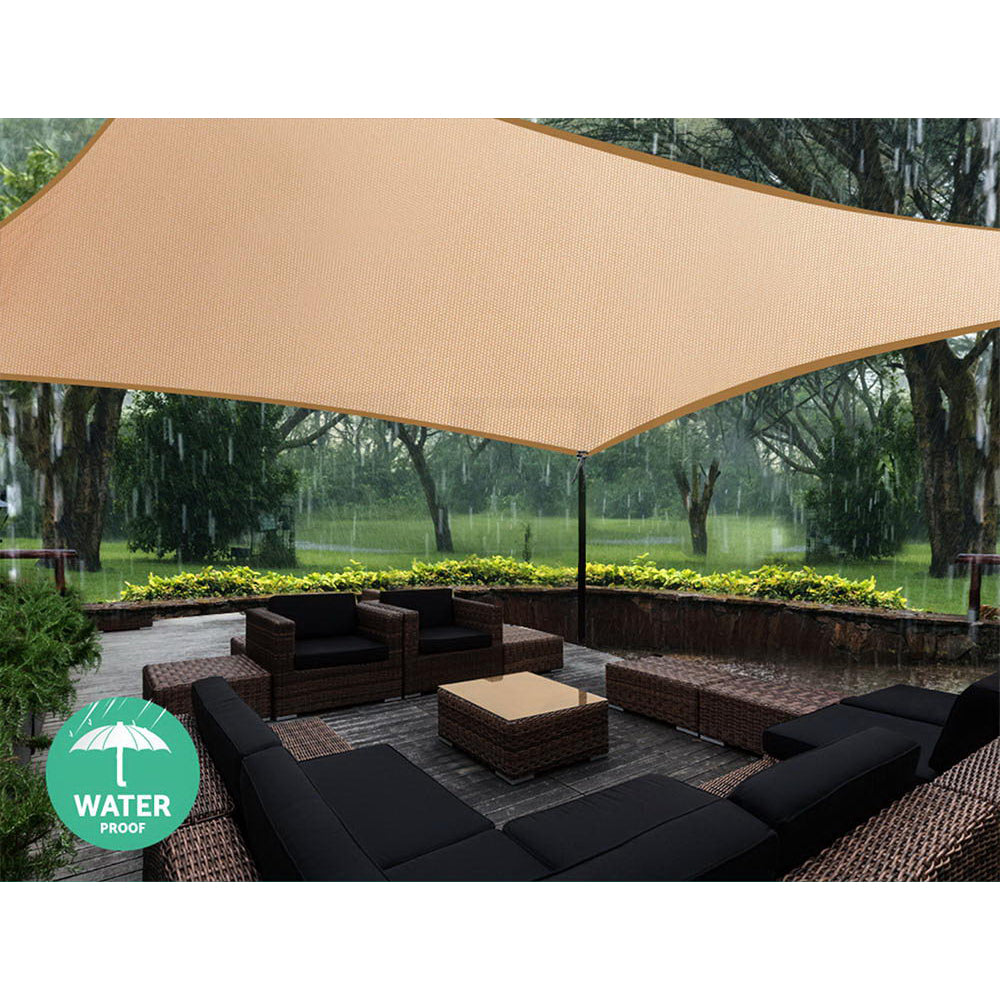 Instahut Waterproof Shade Sail 3x4m Rectangle Sand 95% Shade Cloth