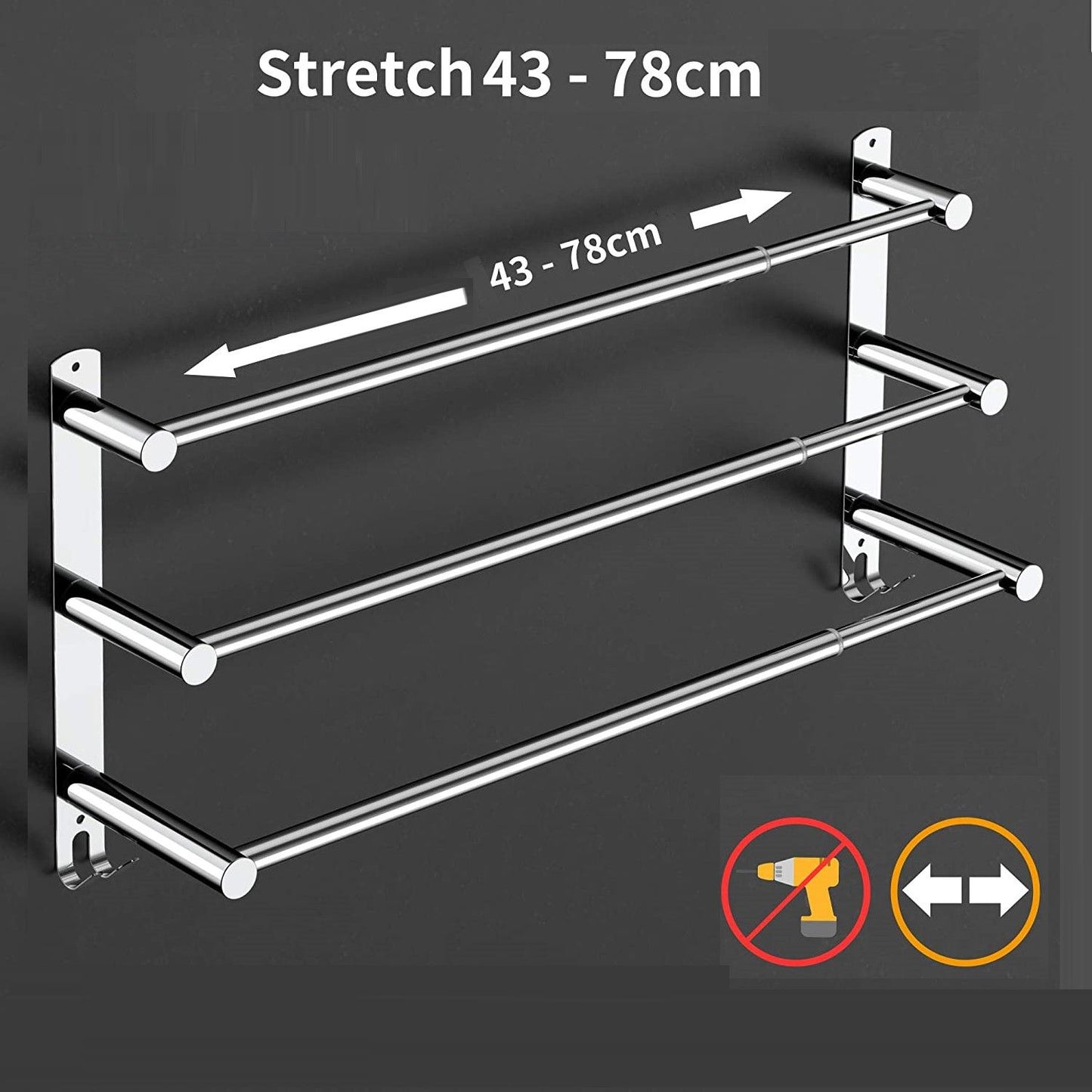 Stretchable 45-75 cm Towel Bar for Bathroom and Kitchen (Three Bars)