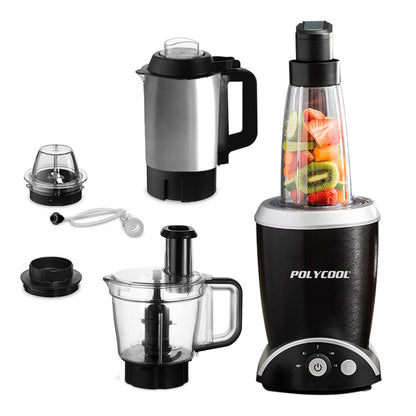 POLYCOOL 1000W 10in1 Vacuum Blender, 700ml Capacity, With Heating Jug, Grinder Cup, Food Processor