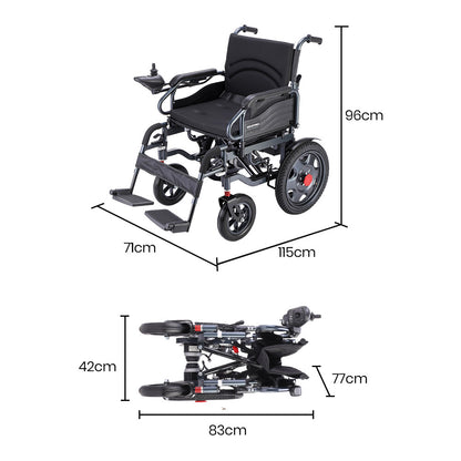 EQUIPMED Electric Folding Wheelchair, Wide Bariatric Chair Seat, Comfortable for S-XL, Long Range, Lithium Battery, Black