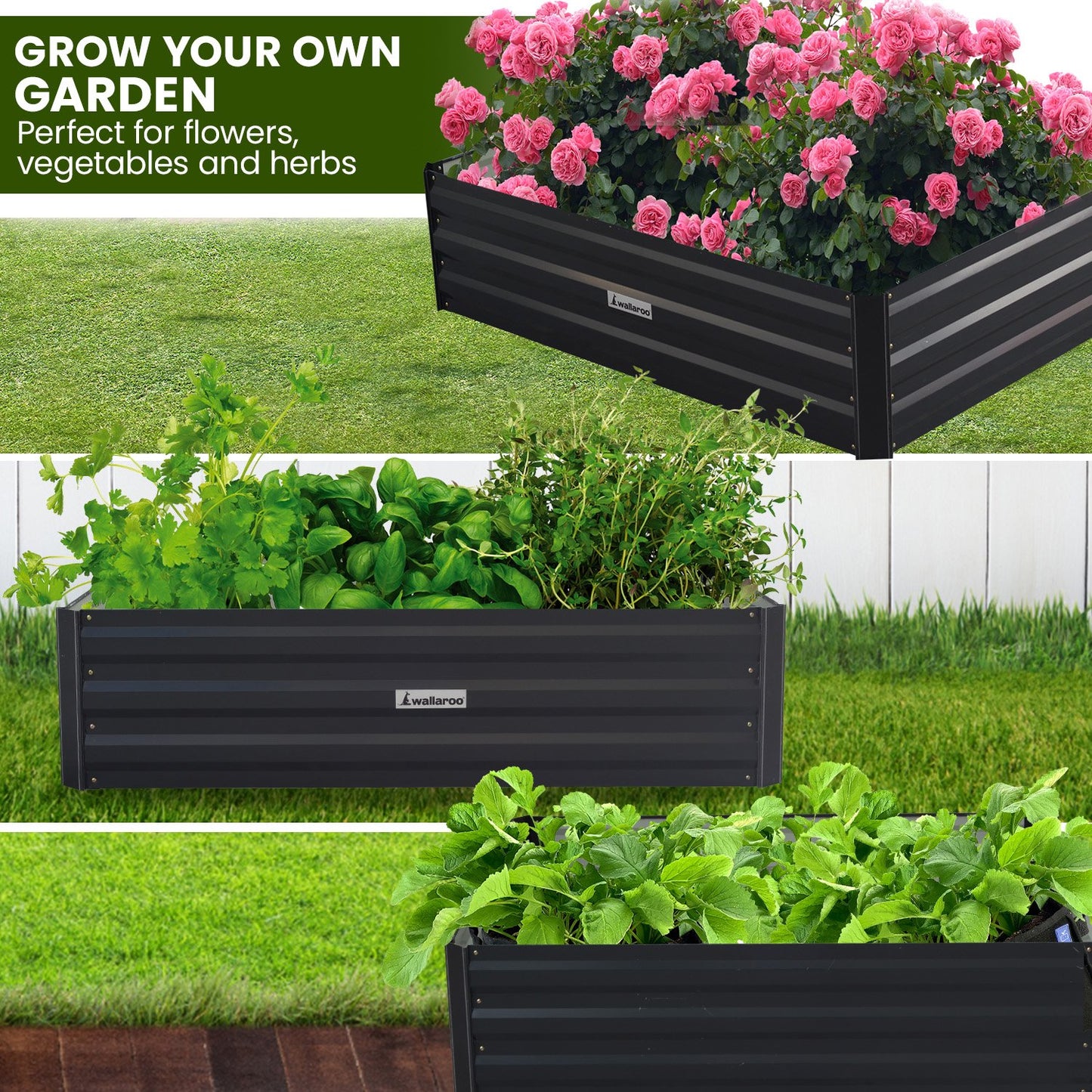 Wallaroo Garden Bed 120 x 90 x 30cm Galvanized Steel - Black