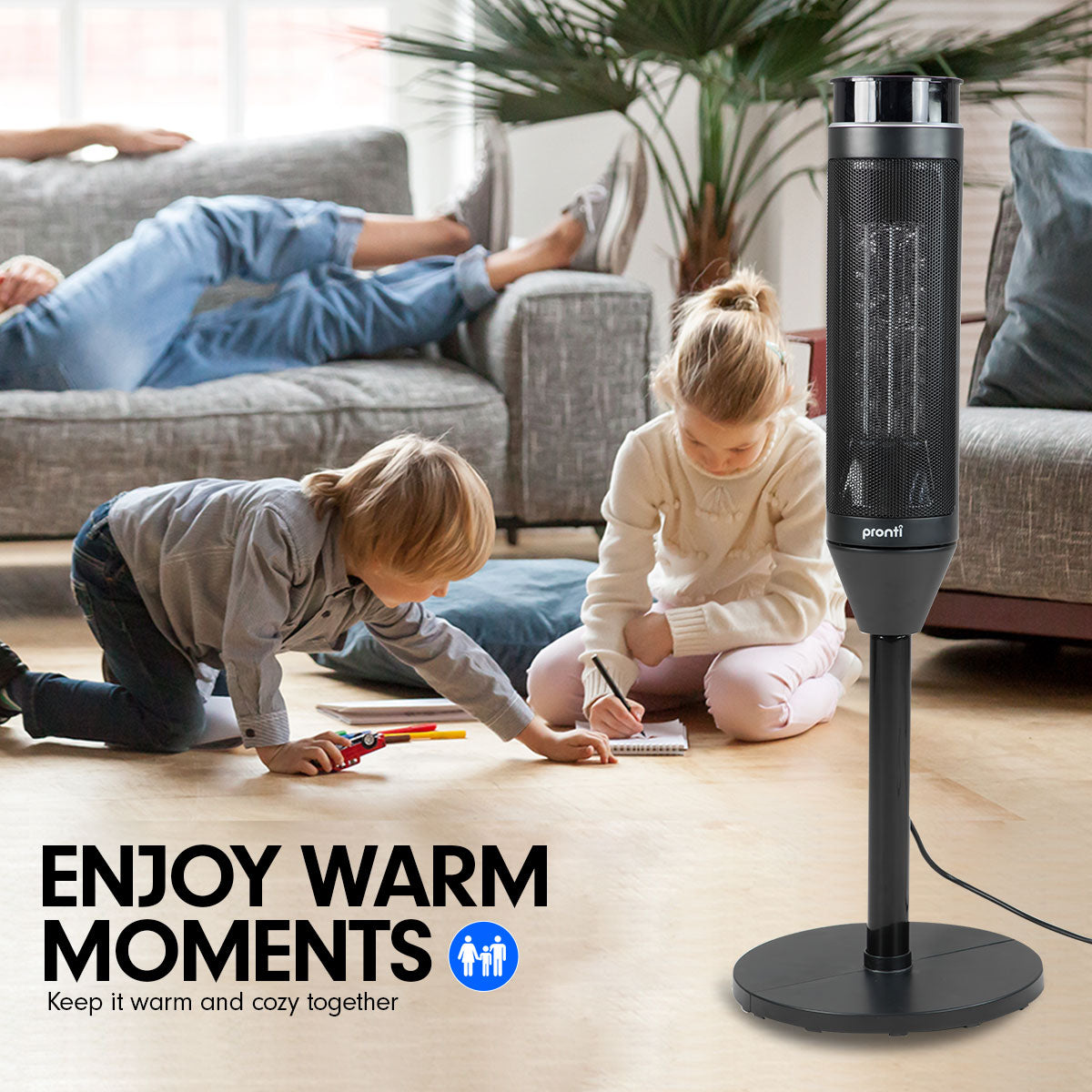 Pronti Electric Tower Heater 2000W Ceramic Portable Remote - Black