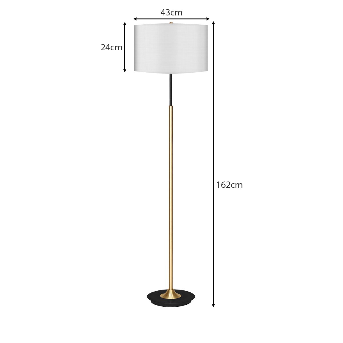 Sarantino Metal Floor Lamp Brushed Brass Finish with White Shade