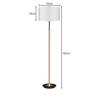 Sarantino Metal Floor Lamp Brushed Brass Finish with White Shade