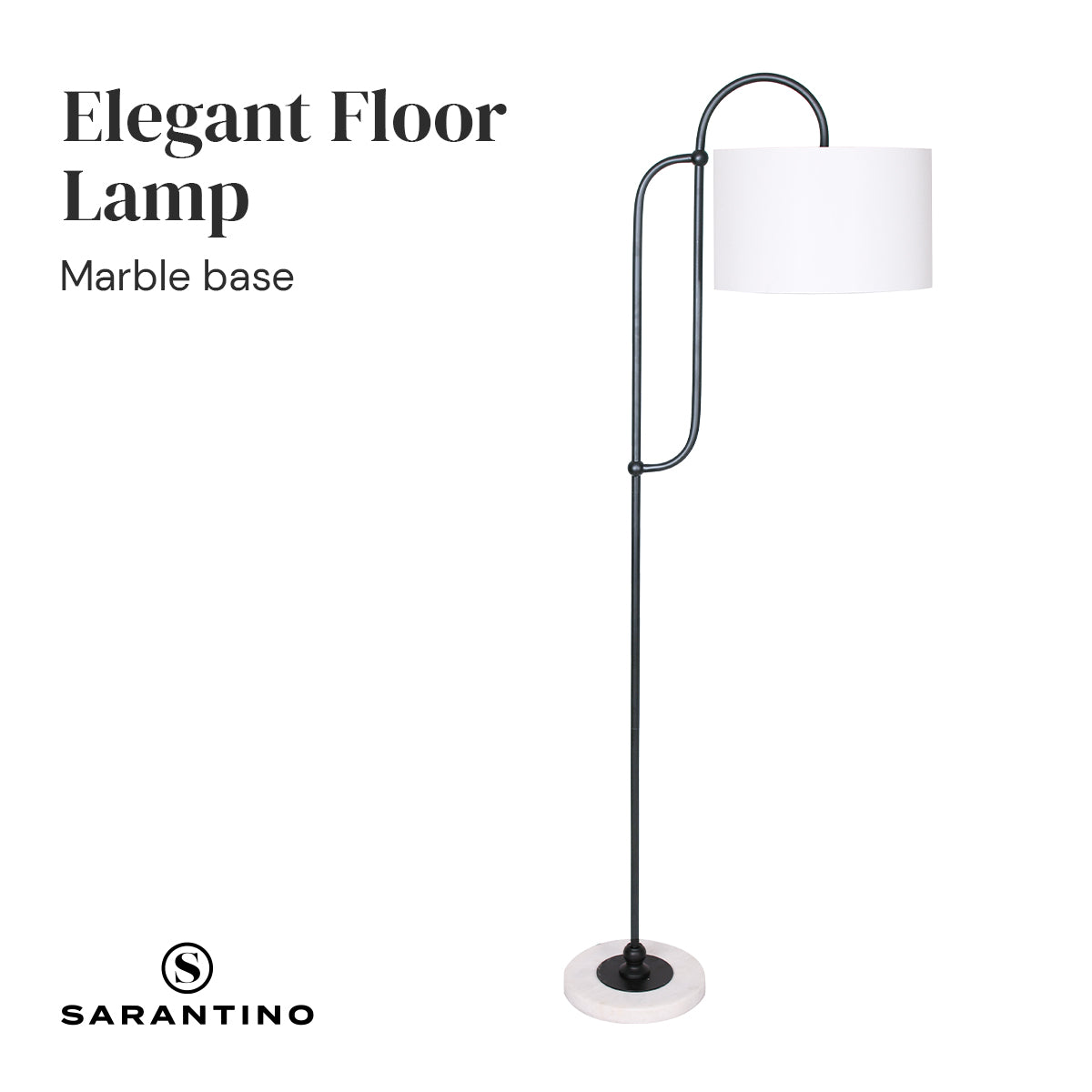 Sarantino Metal Floor Lamp with Marble Base & Off-White Shade