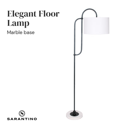 Sarantino Metal Floor Lamp with Marble Base & Off-White Shade