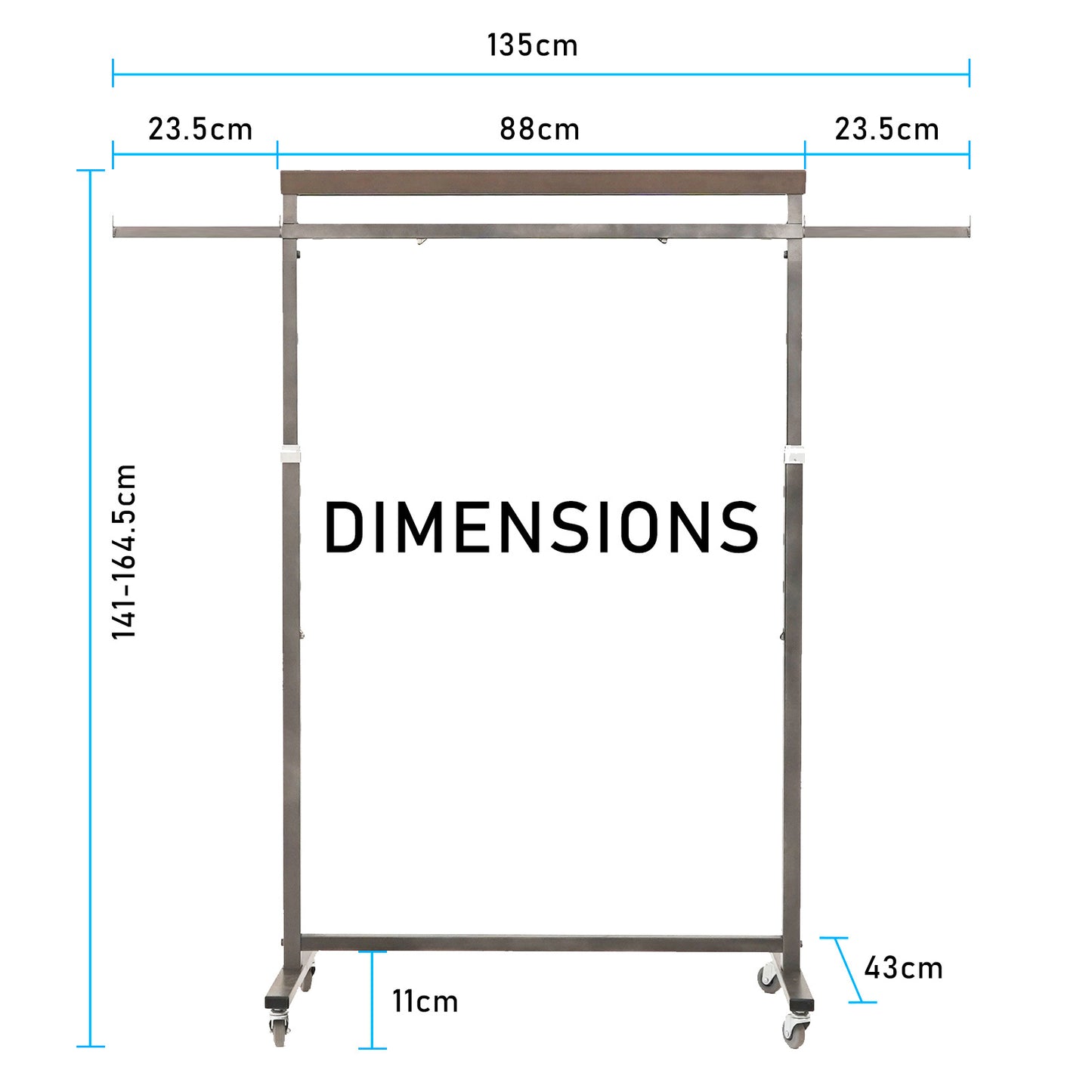 Clothes Rack Coat Stand Hanging Adjustable Rollable Steel PEARL GREY