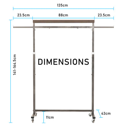 Clothes Rack Coat Stand Hanging Adjustable Rollable Steel PEARL GREY