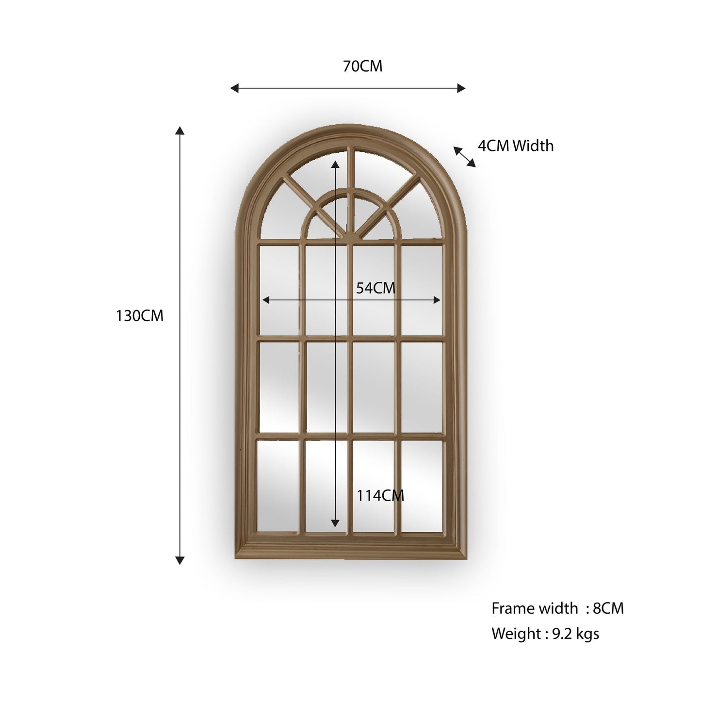 Window Style Mirror - Taupe Arch 70 CM x 130 CM