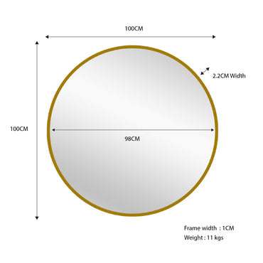 Metal Round Mirror 100cm - Gold