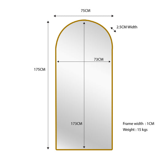 Metal Arch Mirror 80cm x 170cm - Gold