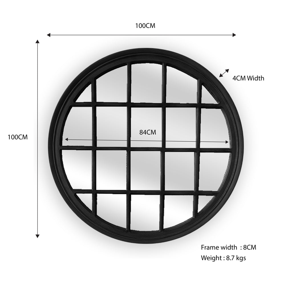 Window Style Mirror - Black Circle 100cm