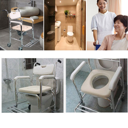 3-in-1 Mobile Rolling Chair Wheelchair Commode Bedside Toilet Chair Shower Chair