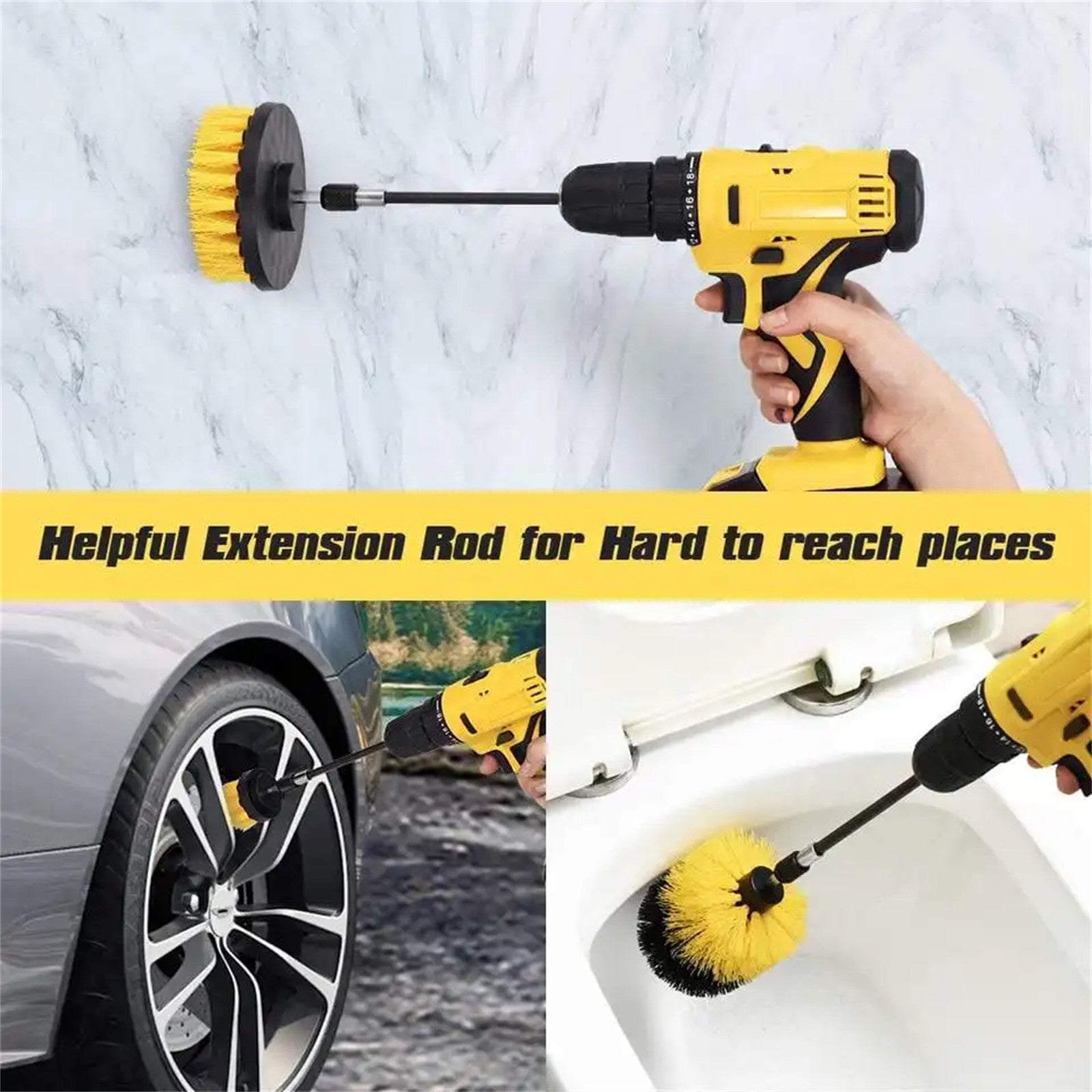 Tooleiz Three-Piece Electric Drill Set Bathroom Carpet Sink Cleaning Brush Head Yellow