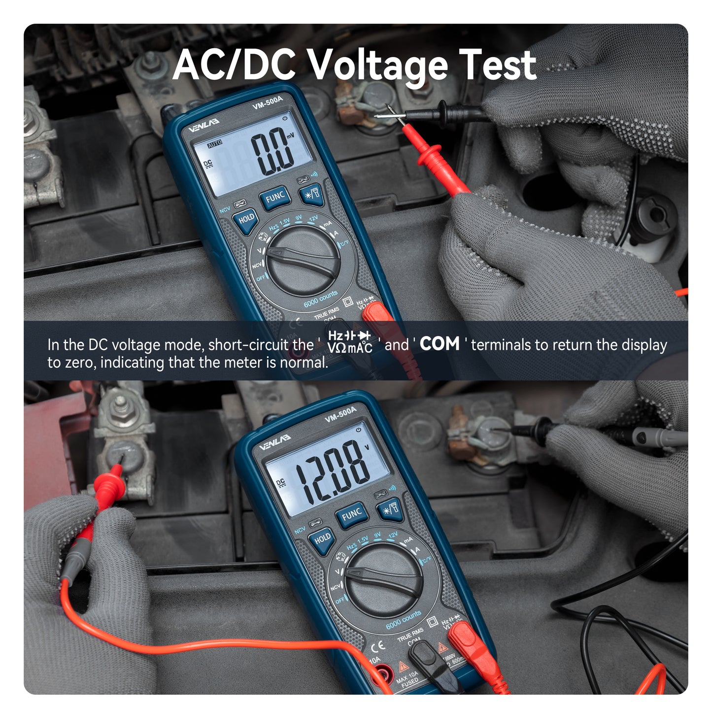 VENLAB Digital Multimeter VM500A TRMS 6000 Counts Volt Ohm Amp Continuity Meter