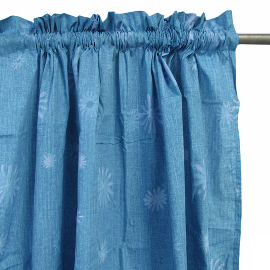 Pair of Polyester Cotton Rod Pocket Blue Daisy Curtains