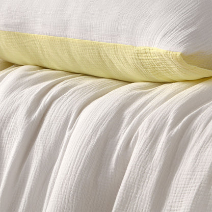 Vintage Design Homewares Hugo Reversible White Butter Cotton Gauze Quilt Cover Set King