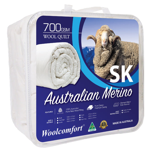 Woolcomfort Aus Made Merino Wool Quilt 700GSM 270x240cm Super King Size