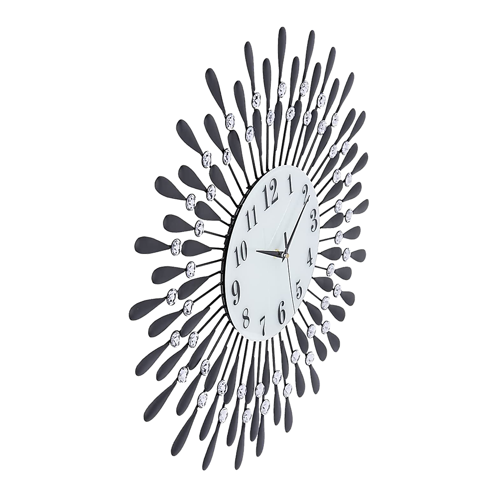 Large Modern 3D Crystal Wall Clock Luxury Art Metal Round Home Decor