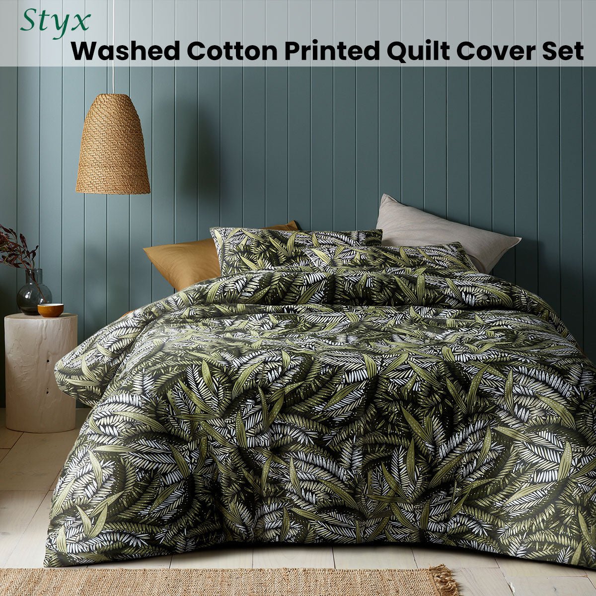 Accessorize Styx Washed Cotton Printed Quilt Cover Set Queen