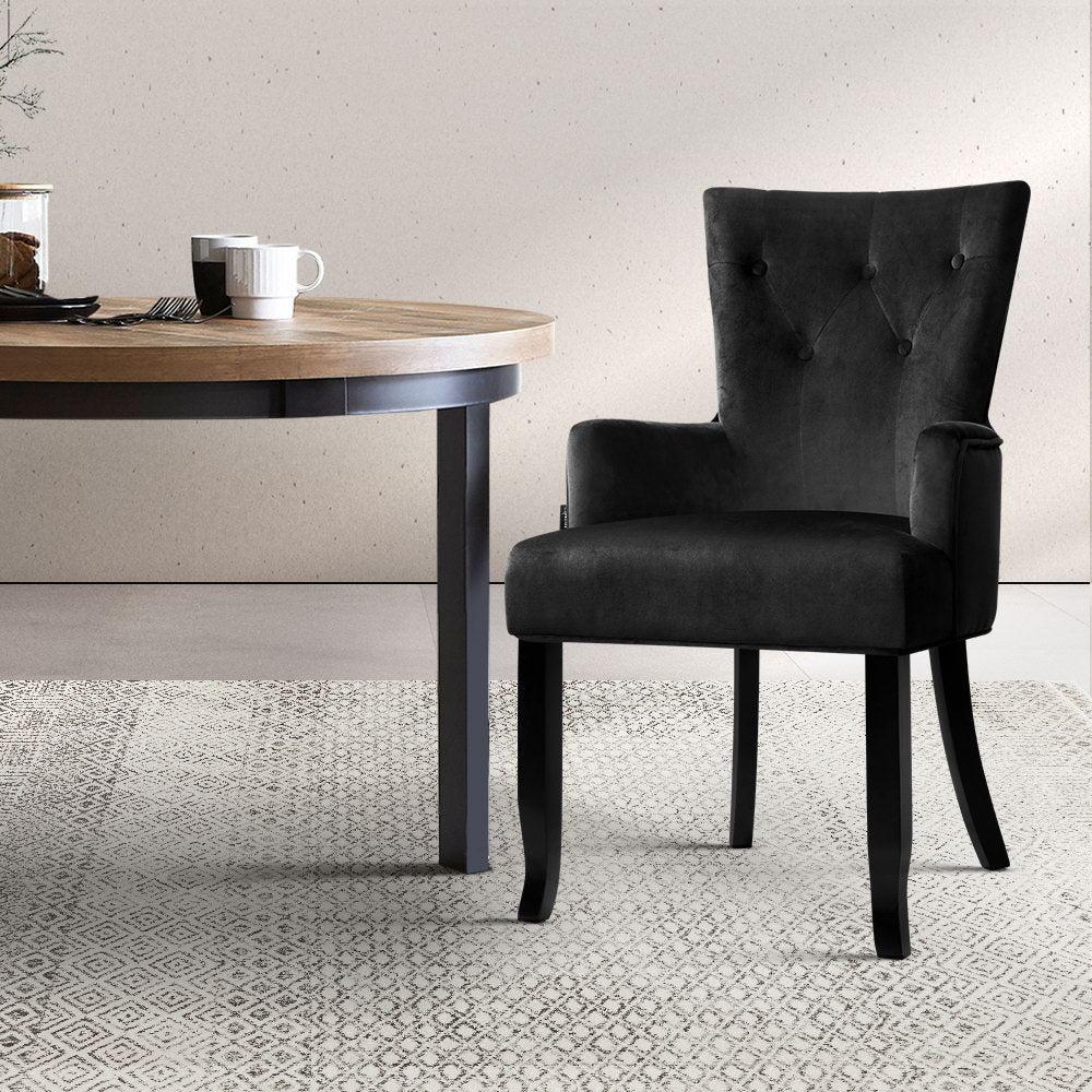 Artiss Dining Chair Velvet French Provincial Armchair Black