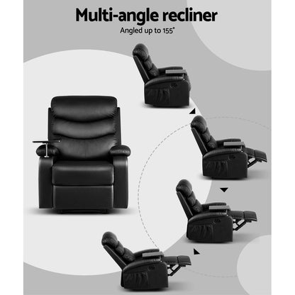 Artiss Recliner Chair Leather Black Tray Table Erika