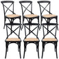 Aster Crossback Dining Chair Set of 6 Solid Birch Timber Wood Ratan Seat - Black