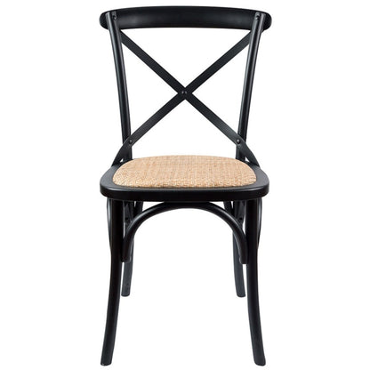 Aster Crossback Dining Chair Set of 6 Solid Birch Timber Wood Ratan Seat - Black