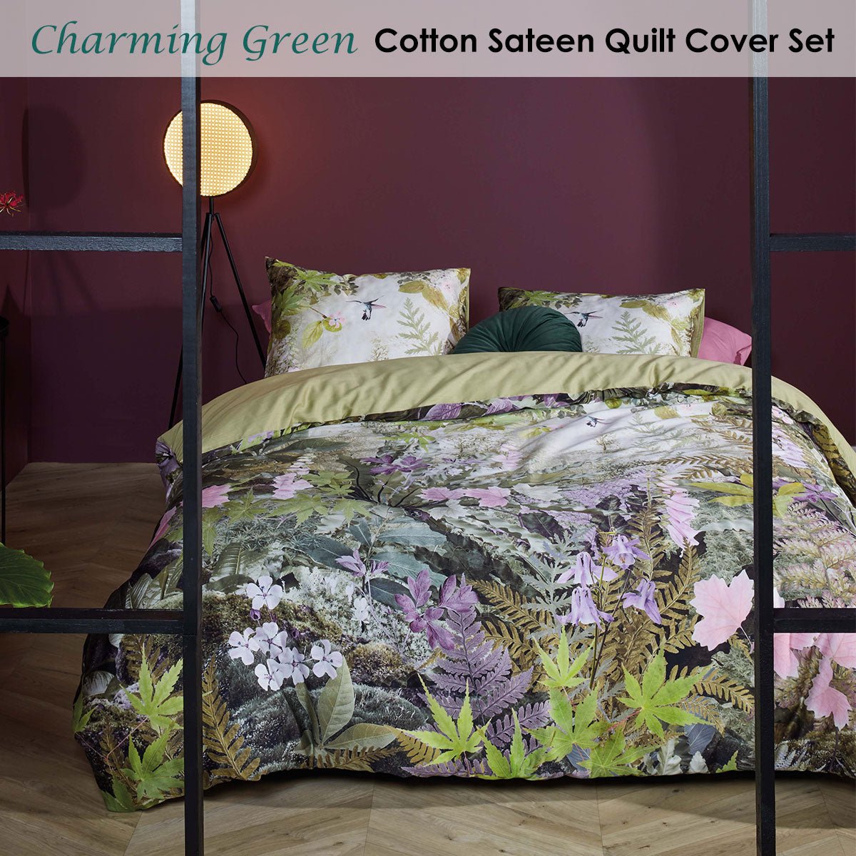 Bedding House Charming Green Cotton Sateen Quilt Cover Set Queen