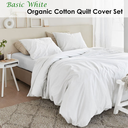 Bedding House Organic Cotton Basic White Quilt Cover Set Super King