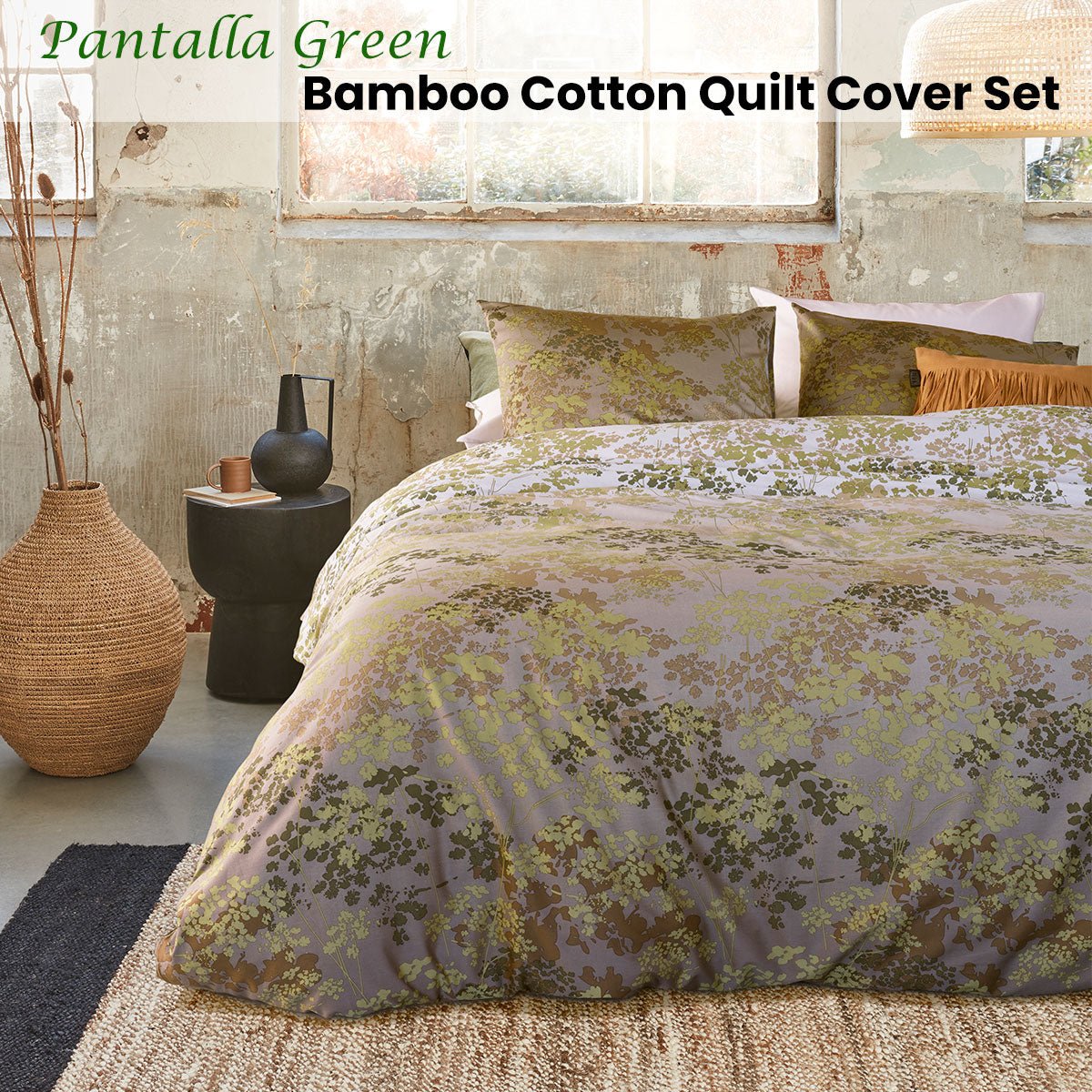 Bedding House Pantalla Green Bamboo Cotton Quilt Cover Set King