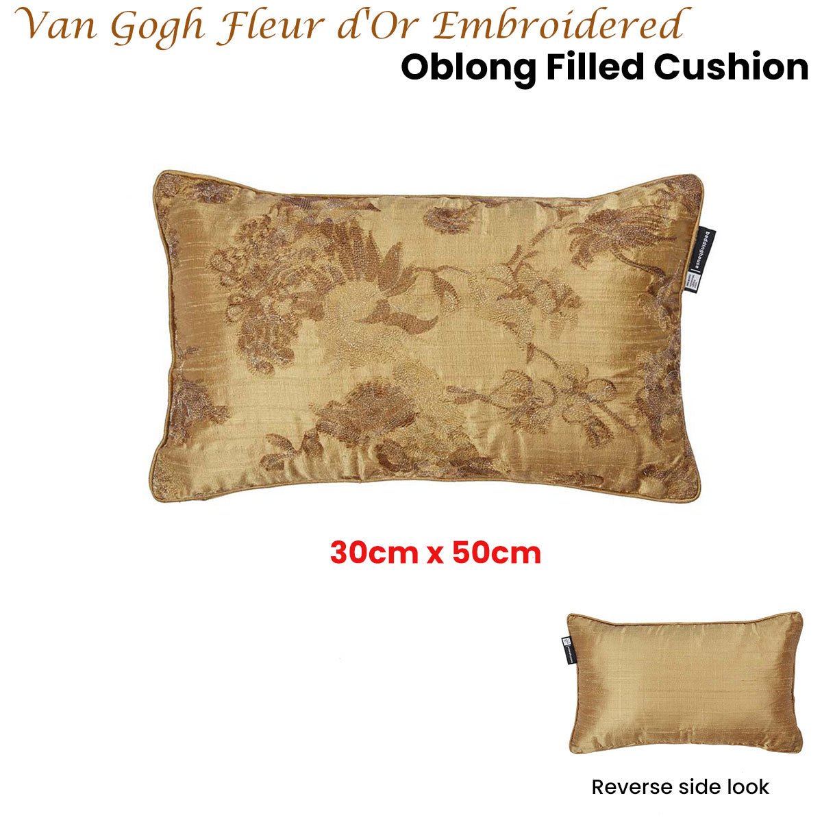 Bedding House Van Gogh Fleur d'Or Embroidered Oblong Filled Cushion 30cm x 50cm