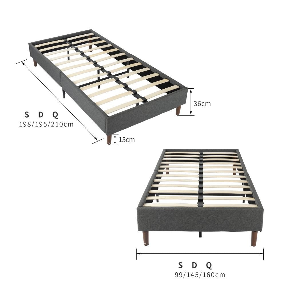 Bedframe with Wooden Slats (Light Grey) - Double