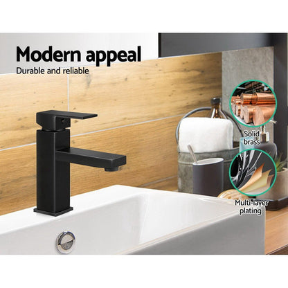 Cefito Bathroom Basin Mixer Tap Square Faucet Vanity Laundry Black