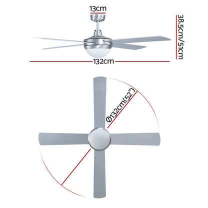 Devanti 52'' Ceiling Fan AC Motor w/Light w/Remote - Silver