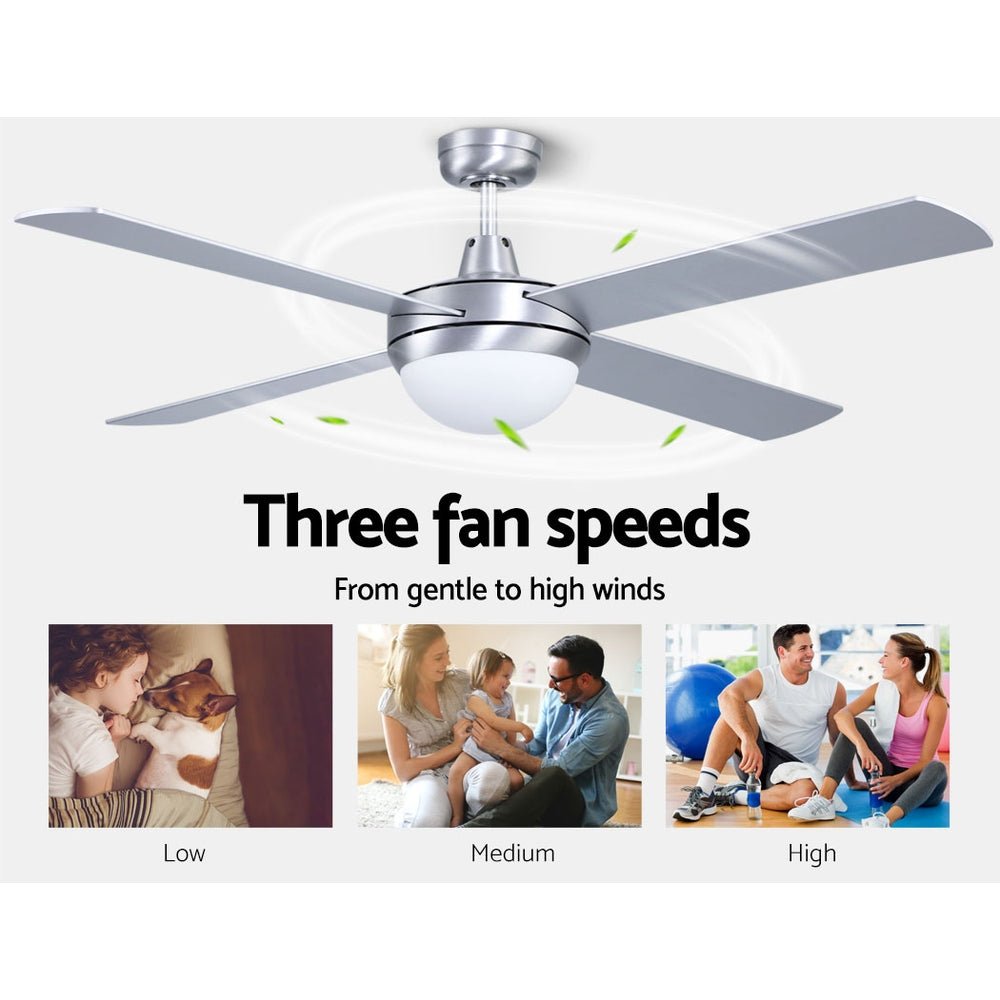 Devanti 52'' Ceiling Fan AC Motor w/Light w/Remote - Silver