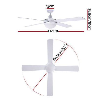 Devanti 52'' Ceiling Fan AC Motor w/Light w/Remote - White