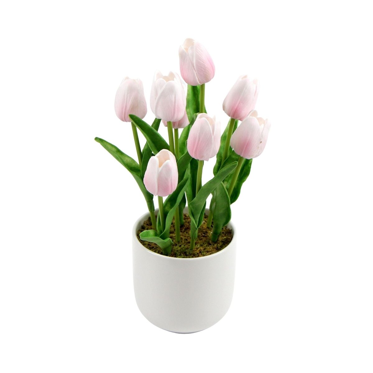 Flowering Pink Artificial Tulip Plant Arrangement With Ceramic Bowl 35cm