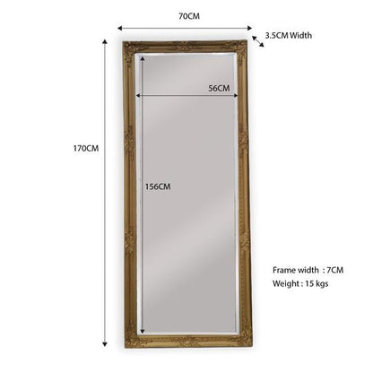 French Provincial Ornate Mirror - Country Gold - Medium 70cm x 170cm