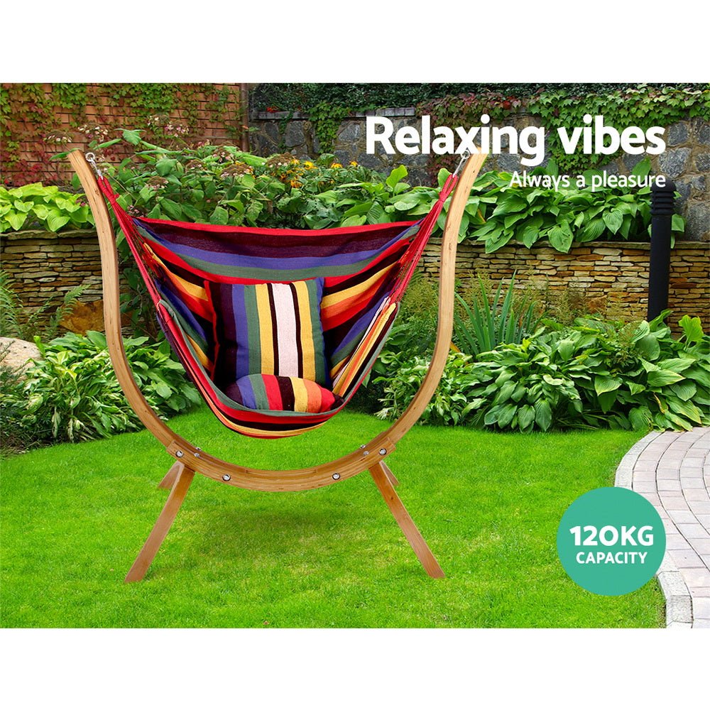 Gardeon Hammock Chair Timber Outdoor Furniture Camping with Wooden Stand