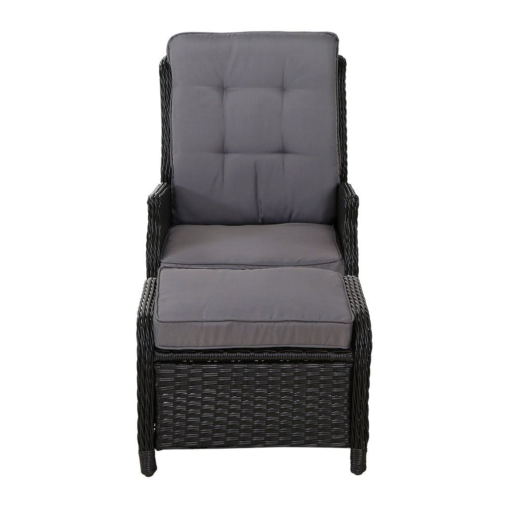 Gardeon Recliner Chair Sun lounge Wicker Lounger Outdoor Furniture Patio Adjustable Black