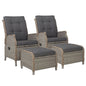 Gardeon 2PC Recliner Chair Sun lounge Wicker Lounger Outdoor Furniture Adjustable Grey